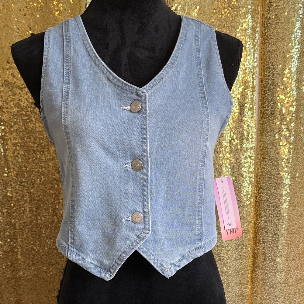 YMI Pink and Gray Denim Vest